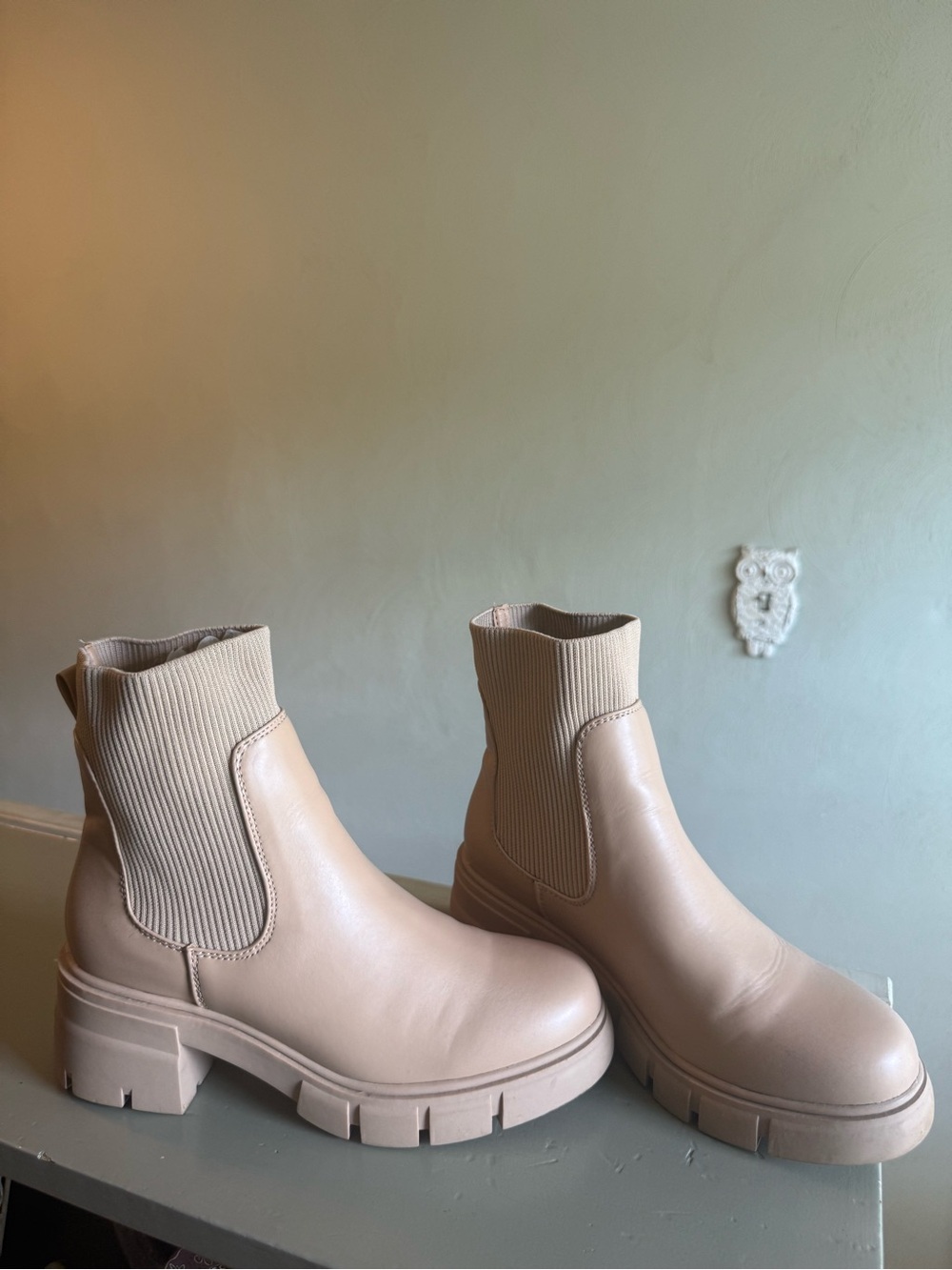 Amazon Beige Chelsea Chunky Sole Ankle Booties